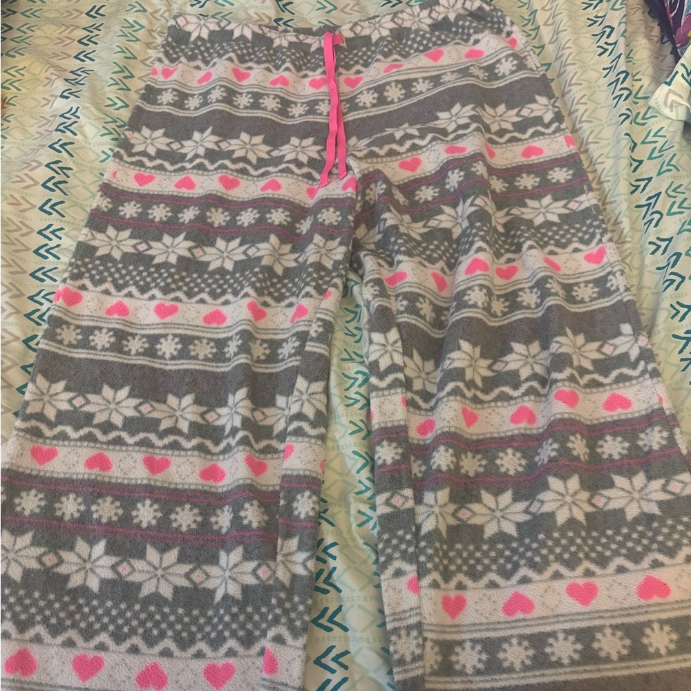 Cozy Gray and Pink Patterned Pajama Pants